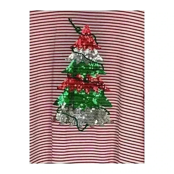Sophia Janye SIZE-1X Sequined Christmas Tree Red/White Striped Top - Picture 2 of 4